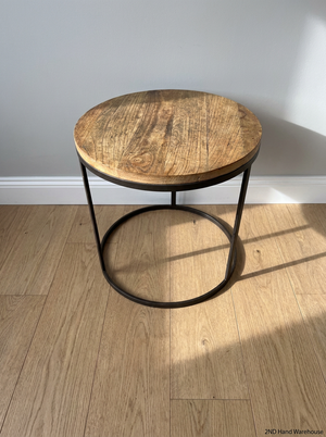 Round Timber and Metal Coffee Table