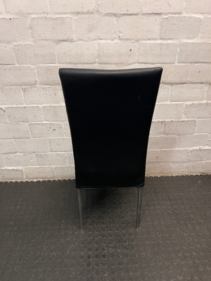 Modern Black Faux-Leather Dining Chair with Metal Legs