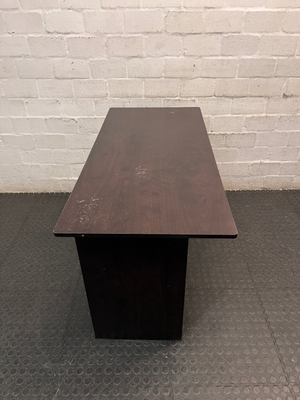 Black Compact Office Desk with Two Drawers — Visible Surface Wear
