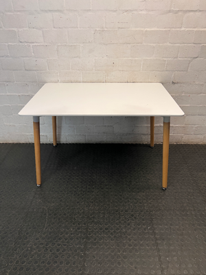 White Rectangular Table with Tapered Wooden Legs — Good Working Order
