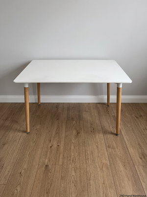 White Rectangular Table with Tapered Wooden Legs — Good Working Order
