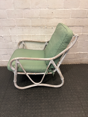 Whitewashed Wicker Armchair with Sage Green Cushions