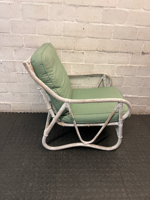 Whitewashed Wicker Armchair with Sage Green Cushions