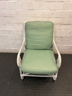 Whitewashed Wicker Armchair with Sage Green Cushions