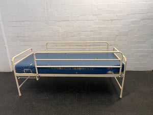 Adjustable Hospital Single Bed with Blue Mattress and Cot Sides (Holes in Mattress Cover )