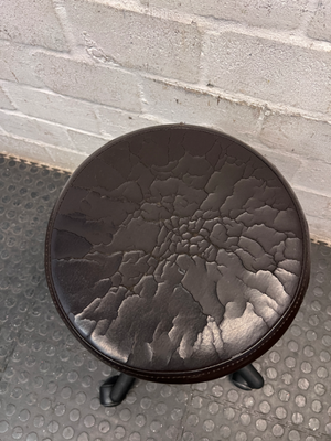 Adjustable Swivel Stool with Castors in Brown — Cracked and Peeling Seat Surface