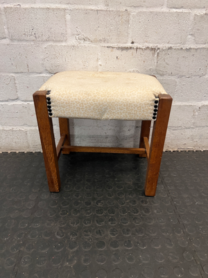 Animal Print Upholstered Wooden Ottoman Footstool — Well Used Condition - 2ndhandwarehouse.com