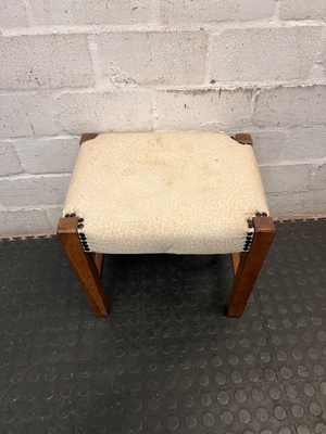 Animal Print Upholstered Wooden Ottoman Footstool — Well Used Condition - 2ndhandwarehouse.com