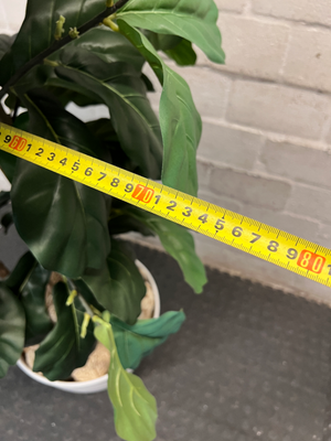 Artificial Fiddle Leaf Fig Plant in White Ribbed Pot — Clean Condition