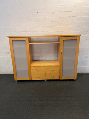Beech Veneer TV Unit with Frosted Glass Doors - 2ndhandwarehouse.com
