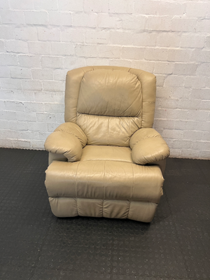 Beige Leather Manual Recliner Armchair - Visible Wear - 2ndhandwarehouse.com