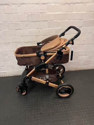 Belecoo Multi-Tone Stroller with Gold Frame — Mint Condition and Hardly used - 2ndhandwarehouse.com