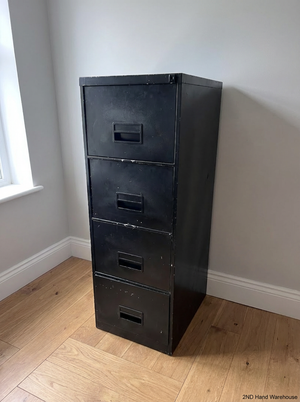 Black 4-Drawer Metal Filing Cabinet - Visible Paint Scuffs - 2ndhandwarehouse.com