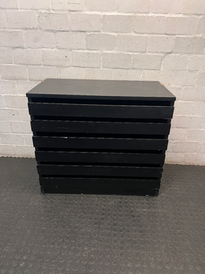 Black 6-Drawer Office Filing Unit — Visible Surface Scuffs and Chipping