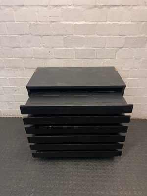 Black 6-Drawer Office Filing Unit — Visible Surface Scuffs and Chipping