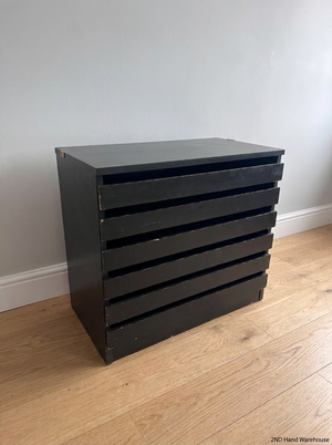 Black 6-Drawer Office Filing Unit — Visible Surface Scuffs and Chipping
