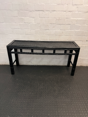 Black Bamboo Style Console Table with Woven Top — Used; Fair Condition - 2ndhandwarehouse.com