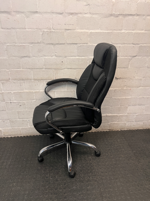 Black Ergonomic High-Back Office Chair with Chrome Base — Good Working Order