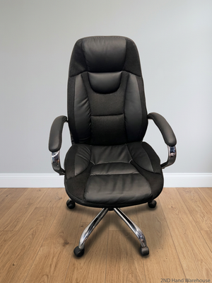 Black Ergonomic High-Back Office Chair with Chrome Base — Good Working Order