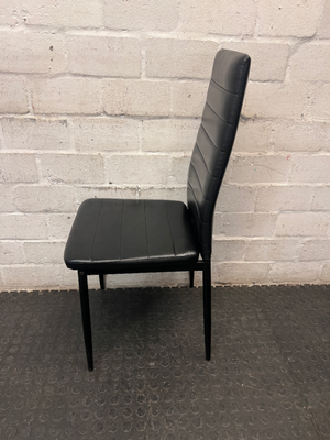 Black Faux-Leather High-Back Dining Chair — Small Tear on Seat Cushion