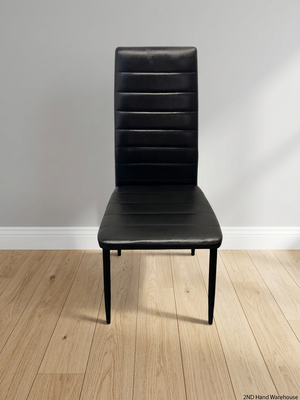 Black Faux-Leather High-Back Dining Chair — Small Tear on Seat Cushion