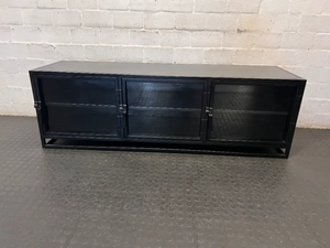 Black Industrial Metal 3-Door TV Unit - Fair Condition - 2ndhandwarehouse.com