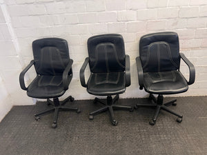 Black Pleather Mid Back Office Chair on Wheels