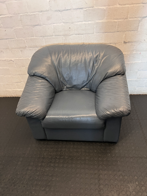 Blue 1-Seater Leather Couch - Well Used Condition - 2ndhandwarehouse.com