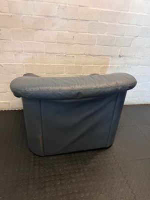 Blue 1-Seater Leather Couch - Well Used Condition - 2ndhandwarehouse.com