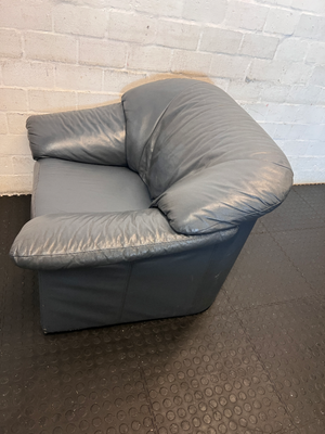 Blue 1-Seater Leather Couch - Well Used Condition - 2ndhandwarehouse.com