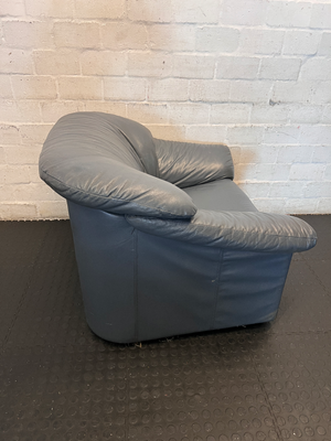 Blue 1-Seater Leather Couch - Well Used Condition - 2ndhandwarehouse.com