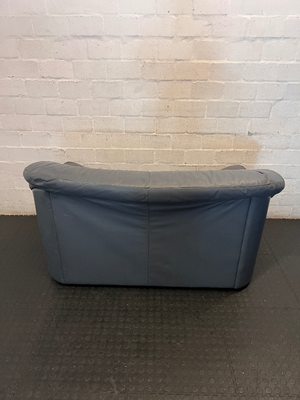 Blue 2-Seater Leather Couch - Well Used, Visible Creasing & Seam Tear - 2ndhandwarehouse.com