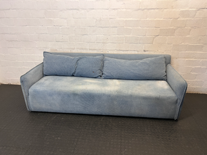Blue Fabric 3-Seater Couch - Significant Staining on Seat - 2ndhandwarehouse.com