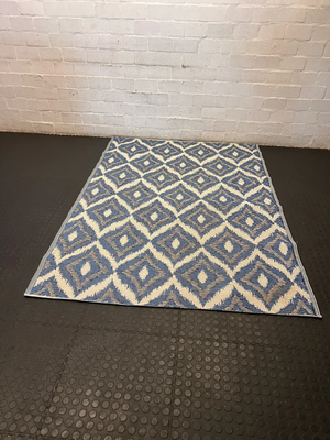 Blue & White Diamond Geometric Indoor/Outdoor Woven Rug - 2ndhandwarehouse.com