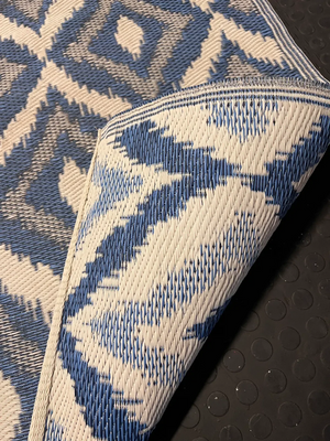 Blue & White Diamond Geometric Indoor/Outdoor Woven Rug - 2ndhandwarehouse.com