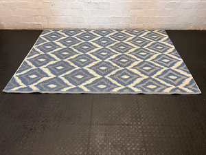 Blue & White Diamond Geometric Indoor/Outdoor Woven Rug - 2ndhandwarehouse.com