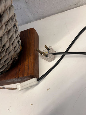 Bohemian Woven Table Lamp with Natural Finish & Minor Wear