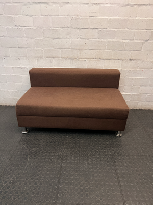 Brown Armless 2 Seater Couch with Metallic Legs — Good Condition with Minimal Wear