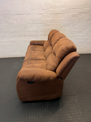 Brown Fabric 3 Seater Recliner - Damaged Springs on Ends - 2ndhandwarehouse.com