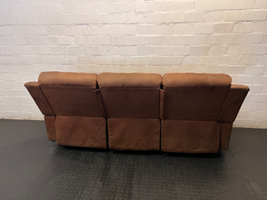 Brown Fabric 3 Seater Recliner - Damaged Springs on Ends - 2ndhandwarehouse.com