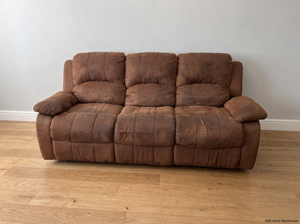 Brown Fabric 3 Seater Recliner - Damaged Springs on Ends - 2ndhandwarehouse.com