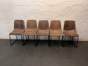 Brown Textured Upholstered Dining Chair with Metal Base — Fair Condition with General Wear
