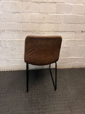 Brown Textured Upholstered Dining Chair with Metal Base — Fair Condition with General Wear