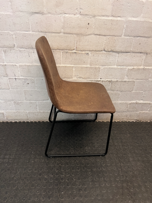 Brown Textured Upholstered Dining Chair with Metal Base — Fair Condition with General Wear