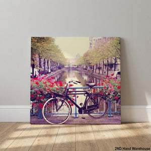 Charming Canal Bicycle Canvas Art - Vintage Cityscape Wall Decor - 2ndhandwarehouse.com
