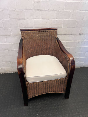 Charming Rattan & Wood Accent Armchair with Cushion - 2ndhandwarehouse.com