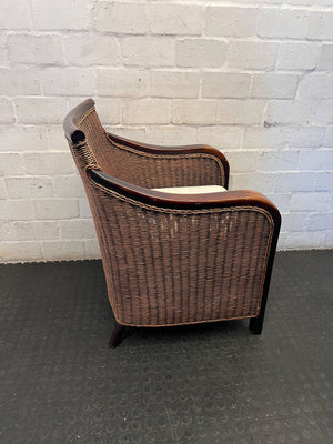 Charming Rattan & Wood Accent Armchair with Cushion - 2ndhandwarehouse.com