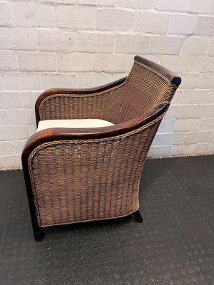 Charming Rattan & Wood Accent Armchair with Cushion - 2ndhandwarehouse.com