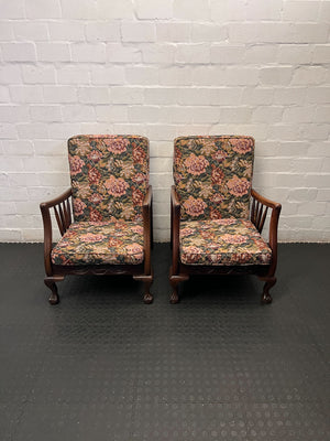 Charming Vintage Floral Armchair with Wooden Frame - REDUCED
