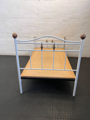 Charming White Metal three quarter Bed Frame with Wood Accents